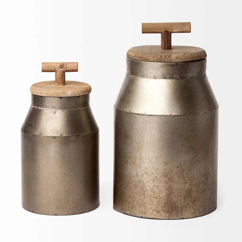Oliphant II Large Gray Metal Decorative Milk Container - 8.0L x 8.0W x 14.0H