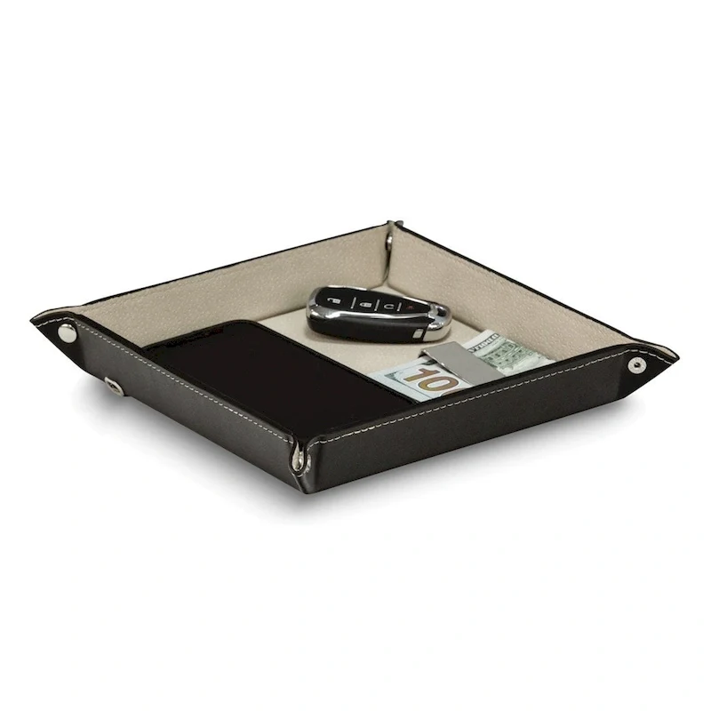 Curata Black Leather with Wireless Charger Valet Tray (Includes Usb Cord)