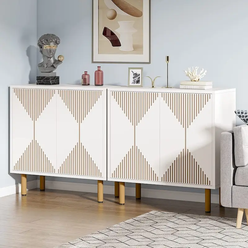Modern Large White Storage Cabinet, Freestanding Floor Cabinet