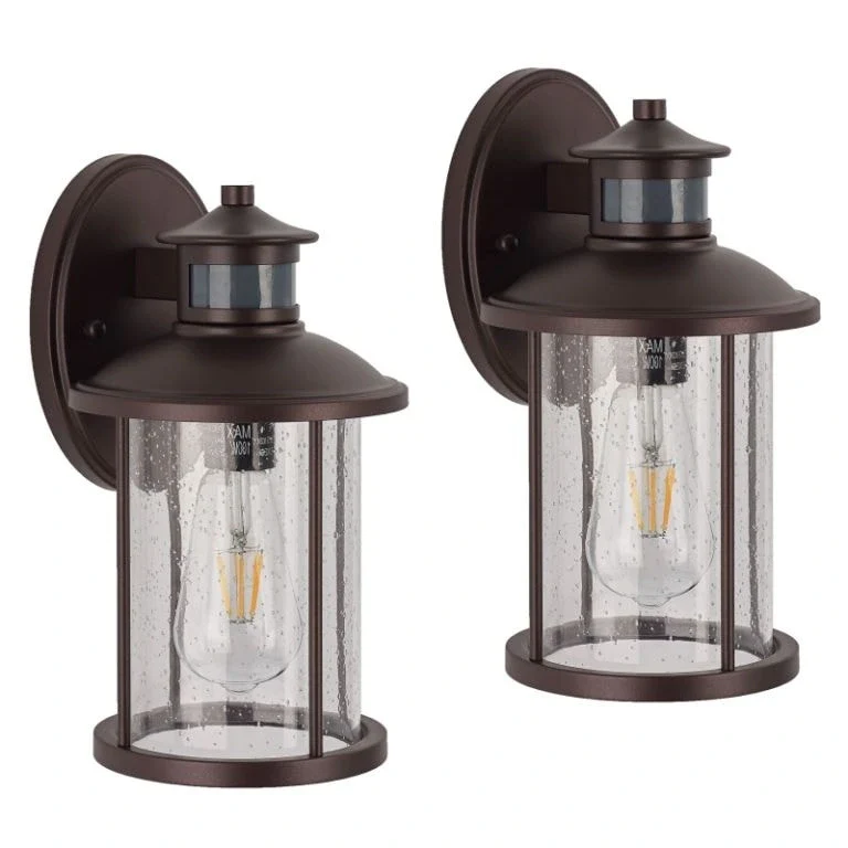 Savitar 11.5 H Motion Sensor Outdoor Wall Light with Seeded Glass