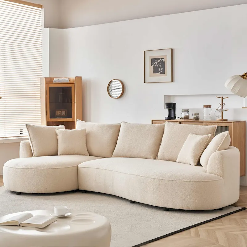 122.8 Modern Teddy Fabric Cloud Curved Sofa -- Left Facing