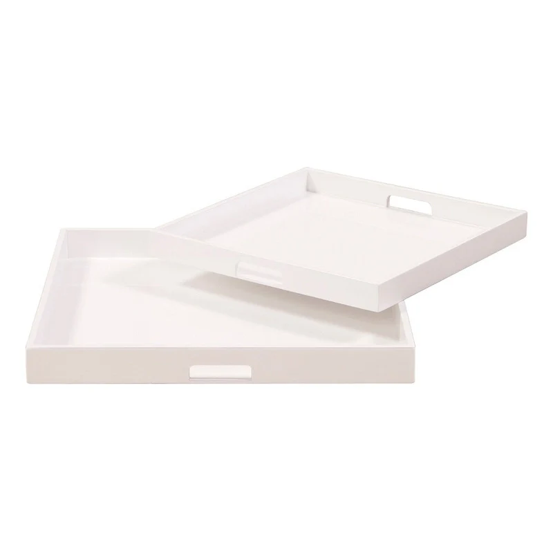 Allan Andrews White Lacquer Square Wood Tray Set with Handles