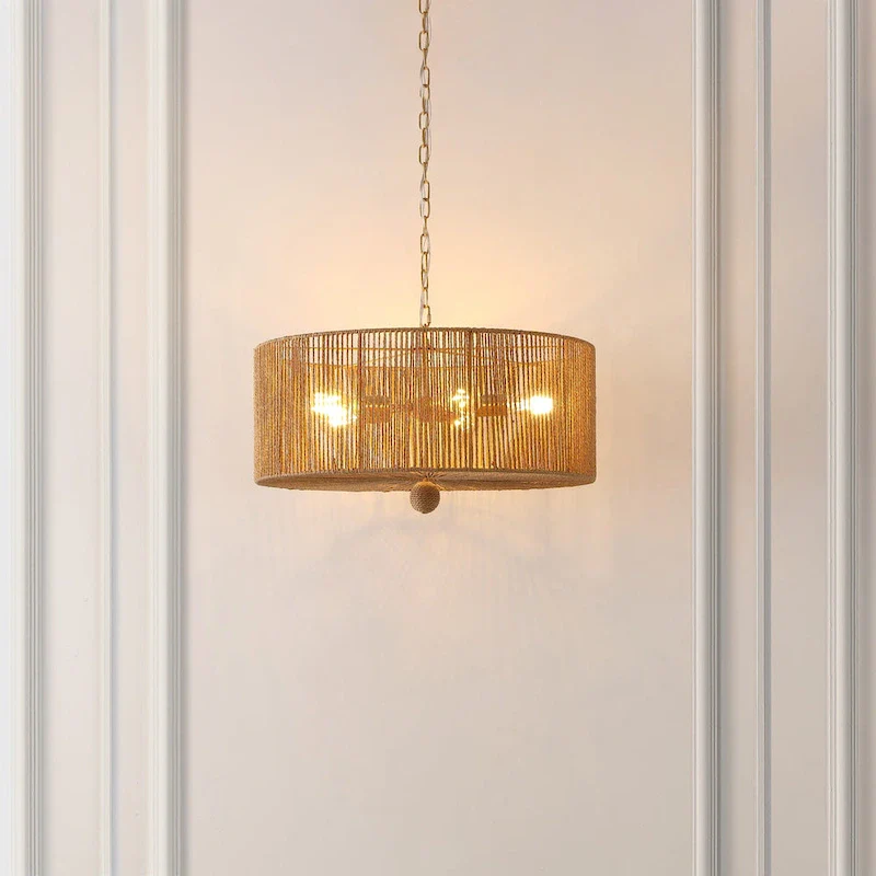 SAFAVIEH Lighting Crystele 5 Light 24  Pendant - 24  x 24  x 19-78  - withD/H - Natural/Gold - 24Wx24Dx78H