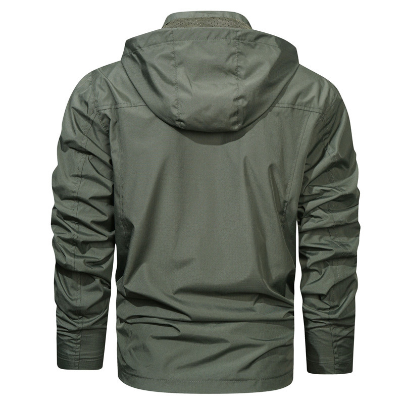 Men's Drawstring Zip Waterproof Tactical Hooded Jacket