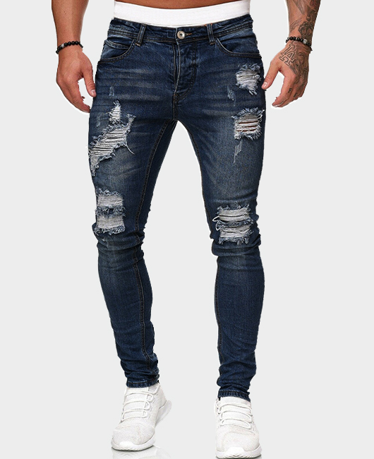 Denim Casual Plain Light Washed Ripped Denim Pencil Pants