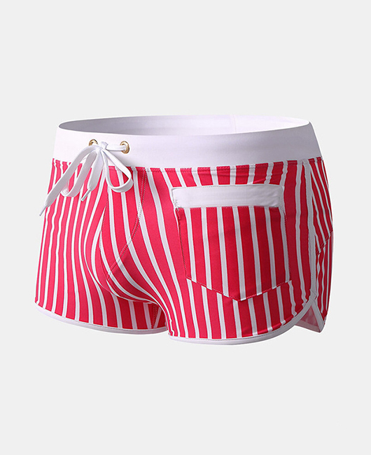 Vacation Casual Striped Print Compression Liner Quick-Dry Swim Trunks