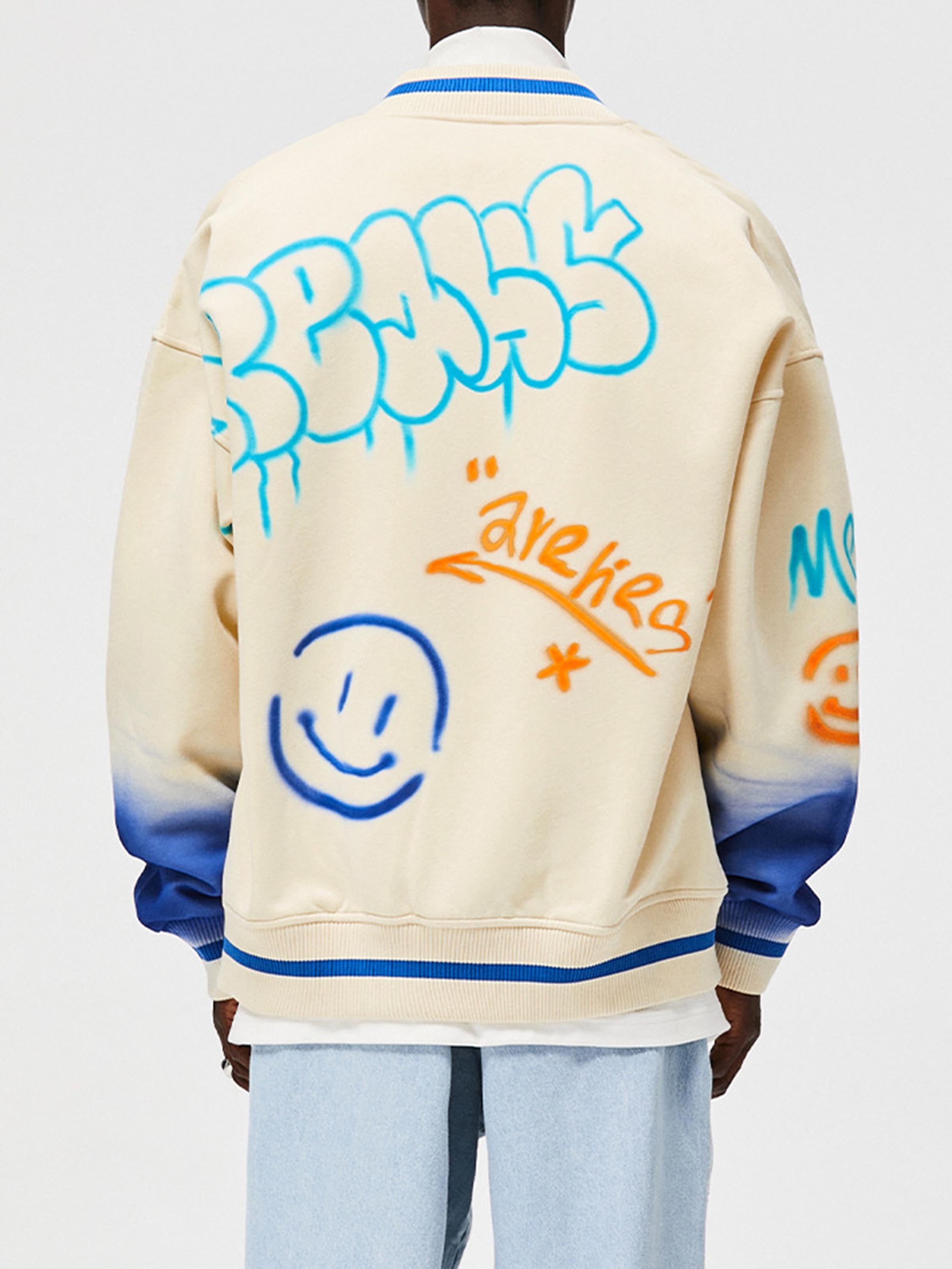 Vimiaparty's American High Street Graffiti Spray-painted Baseball Jacket