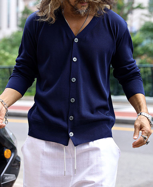 Solid V Neck Single Breasted Long Sleeve Knitted Sweater