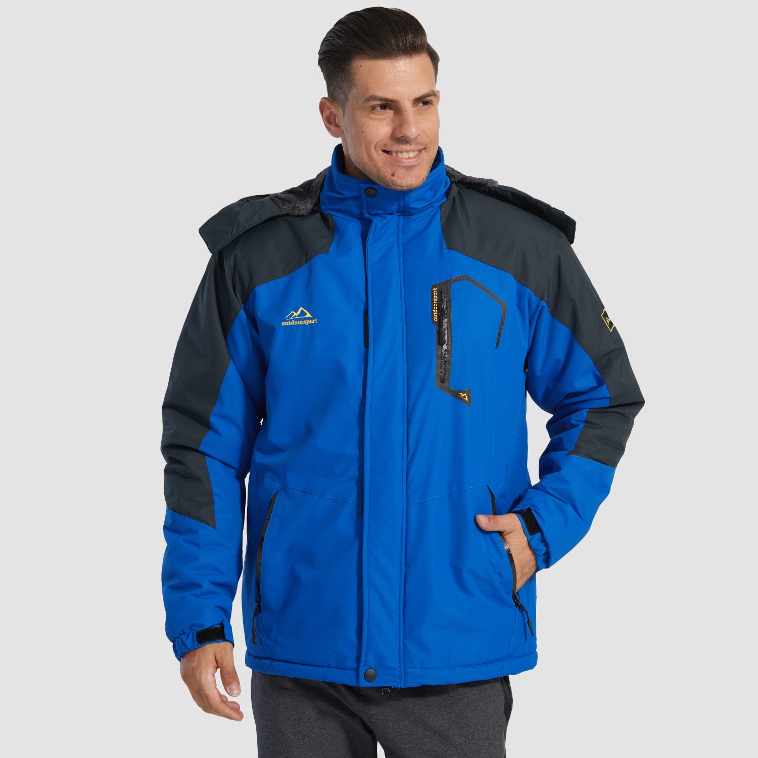 Men's Winter Jacket Water Repellent Ski Snow Jacket Warm Fleece Coat Parka Raincoats With Multi-Pockets