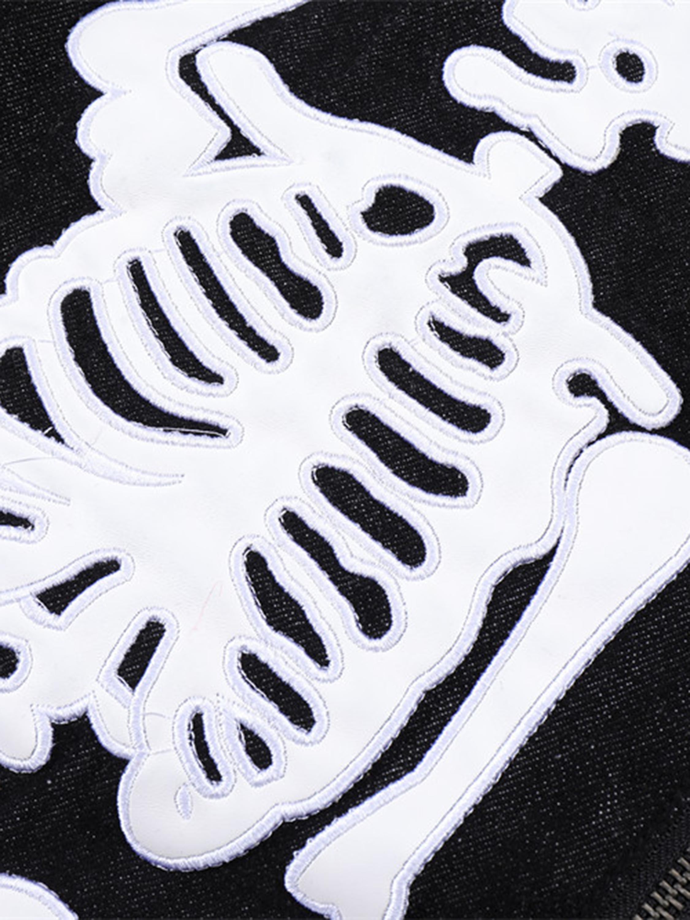 The Vimiaparty European And American Personalized Skull And Bone Embroidered Denim Jacket