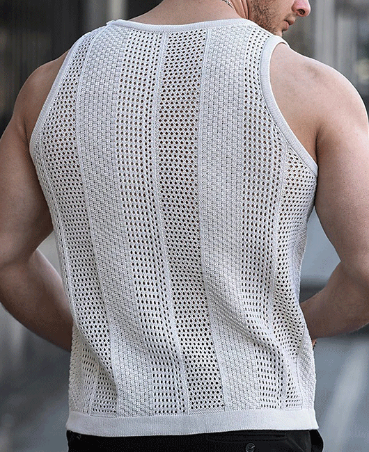 Casual Plain Hollow Breathable Sleeveless Crew Neck Tank Top