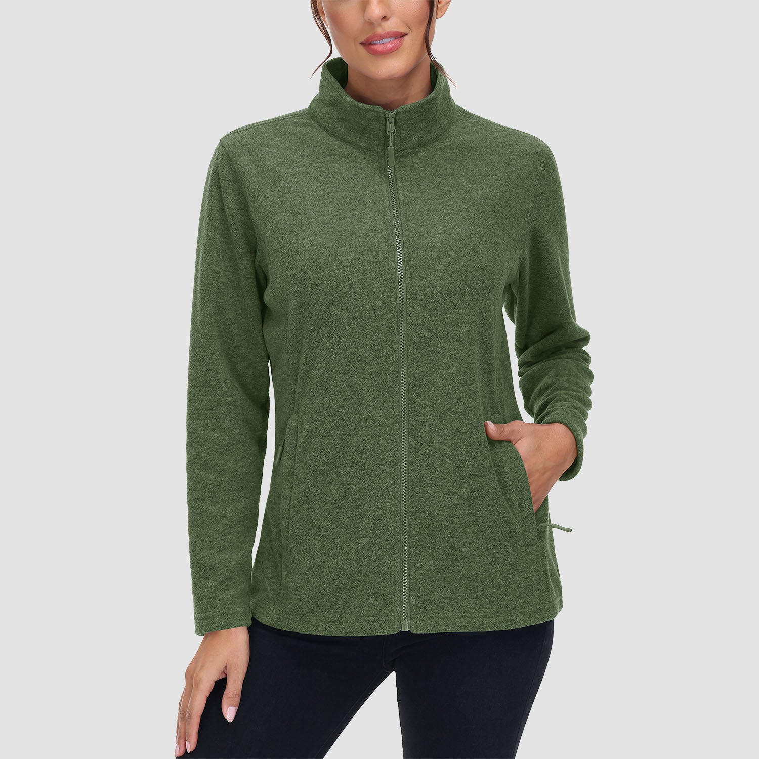 Women's Fleece Jacket Sweater Full Zip Up Coat With Zipper Pockets Warm
