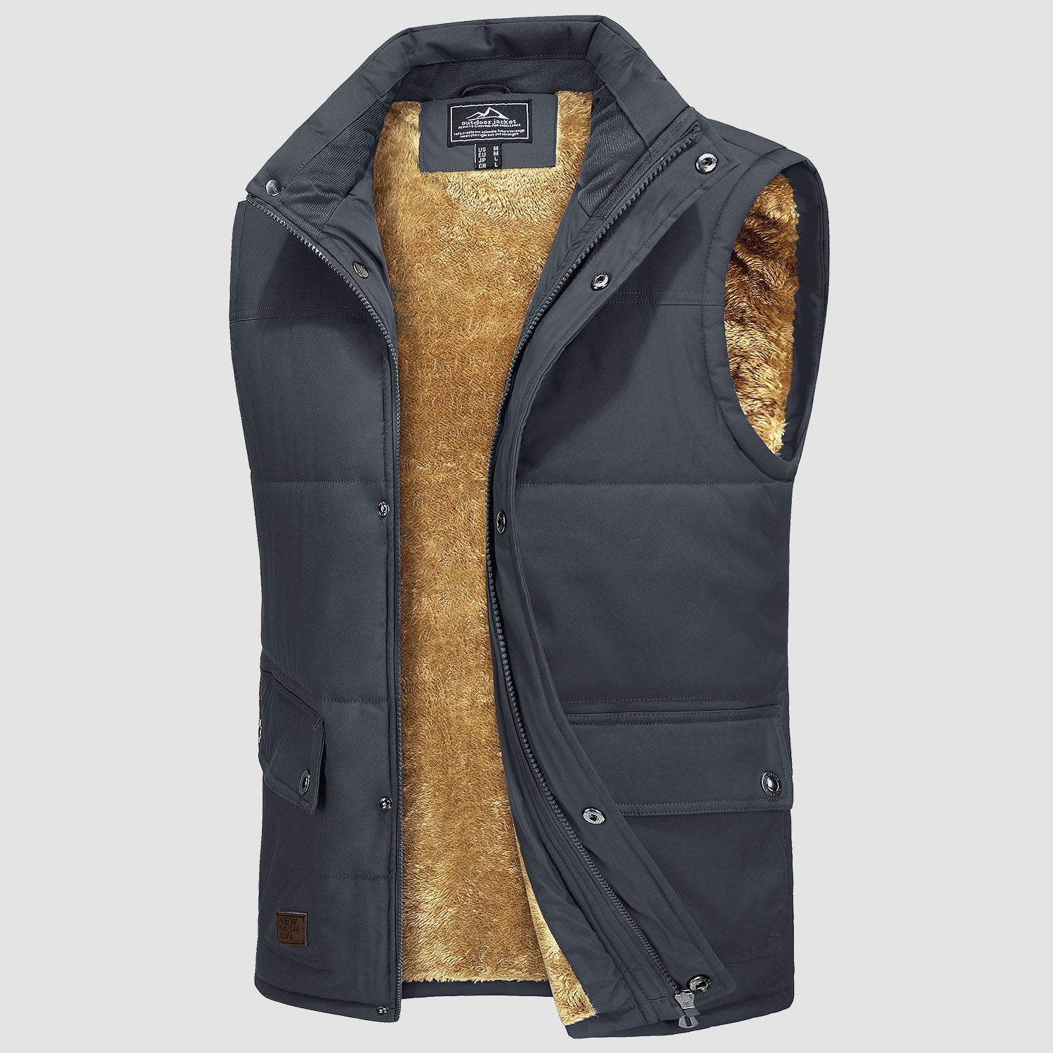 Men's Outerwear Vests Sleeveless Winter Stand Collar Padded Vest Warm Fleece Lined