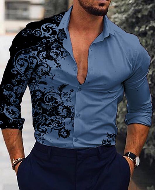 Casual Lapel Collar Gradient 3D Print Long Sleeve Shirt