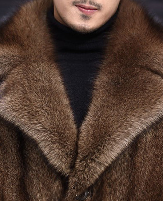 Men Luxury Lapel Faux Fur Overcoat