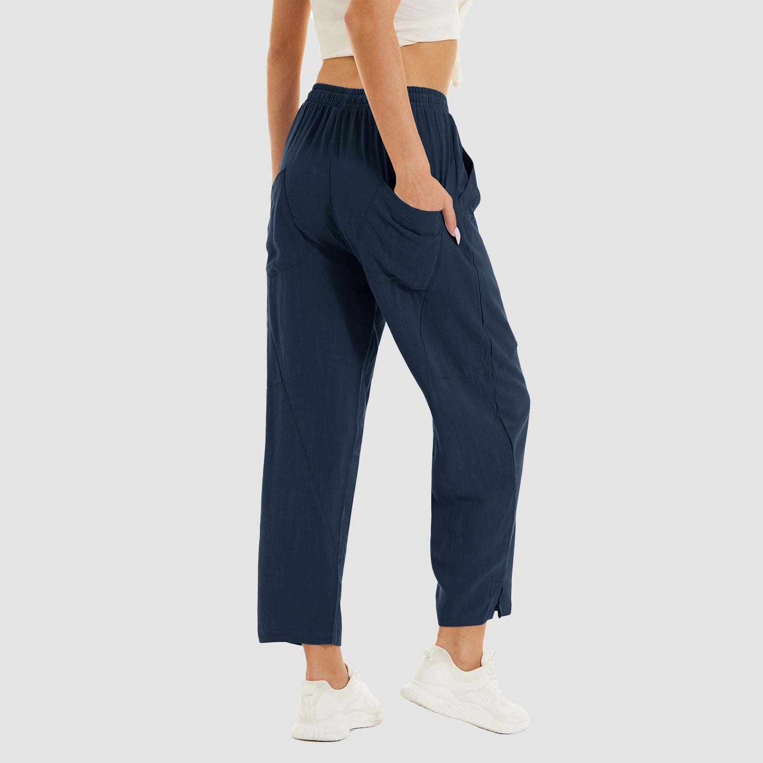 Women's Cotton Linen Pants High Waisted Summer Casual Pants Drawstring with 4 Pockets