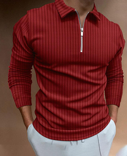 Lapel Collar Ribbed Polo Shirt