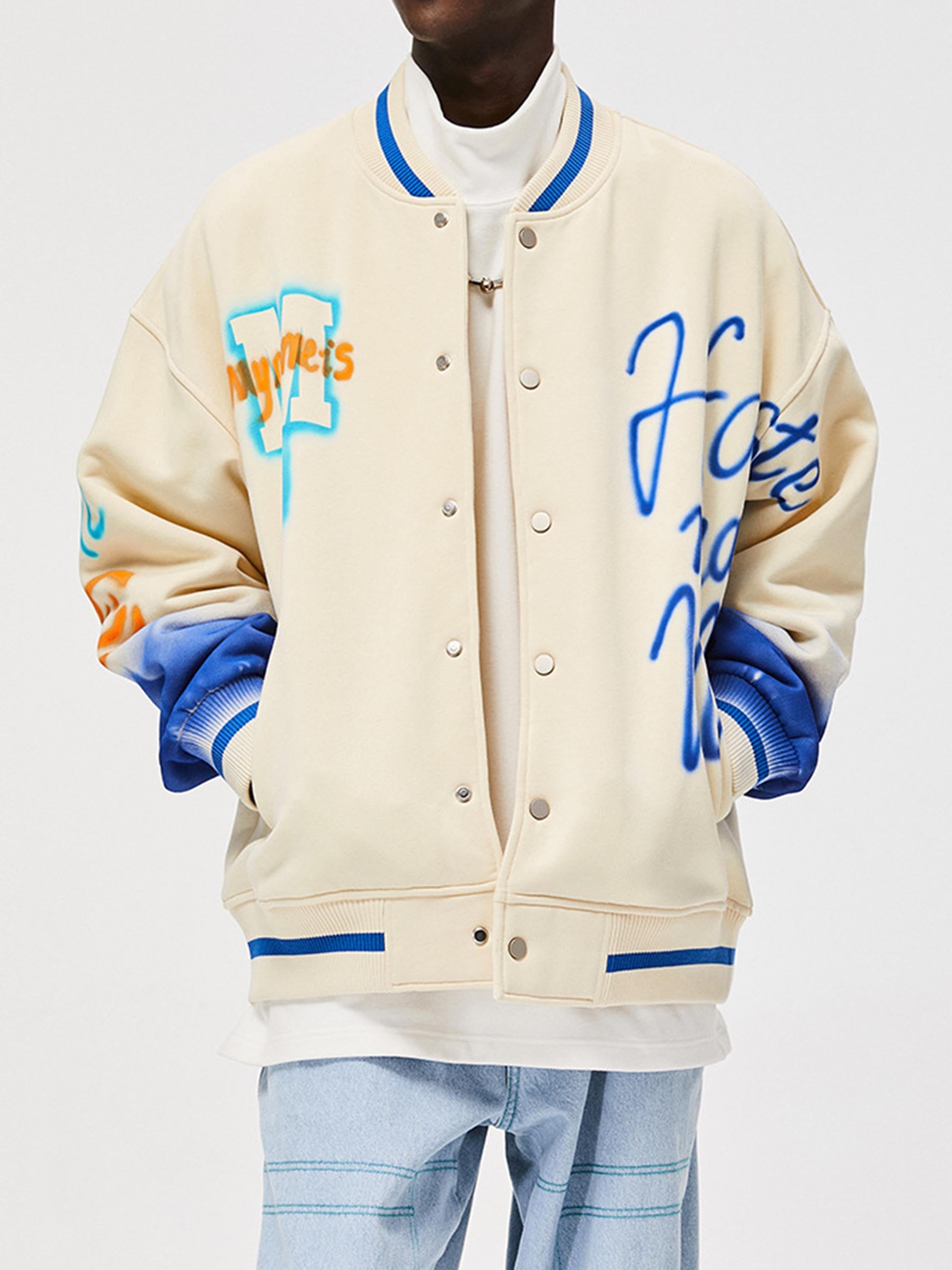 Vimiaparty's American High Street Graffiti Spray-painted Baseball Jacket