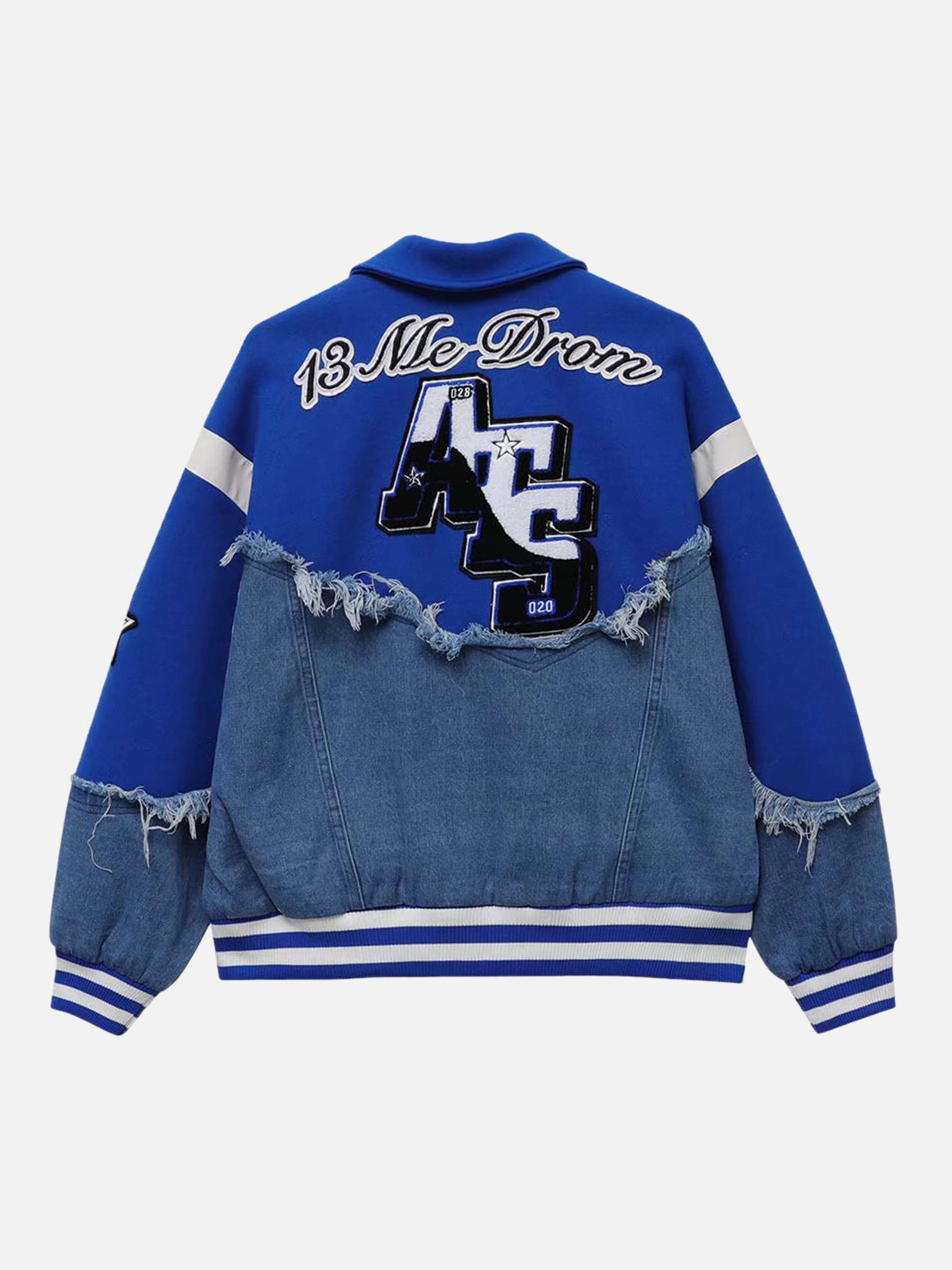 The Vimiaparty American High Street Denim Fabric Splicing Baseball Couple Jacket