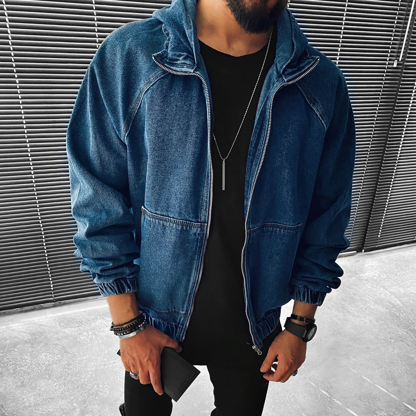 Street Fashion Denim Pocket Hooded Jacket