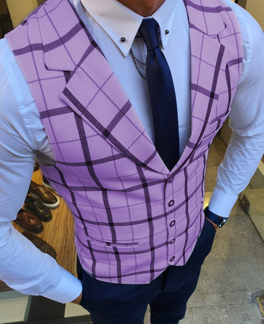 OK Elegant Plaid Print Lapel Collar Single Breasted Blazer Vest