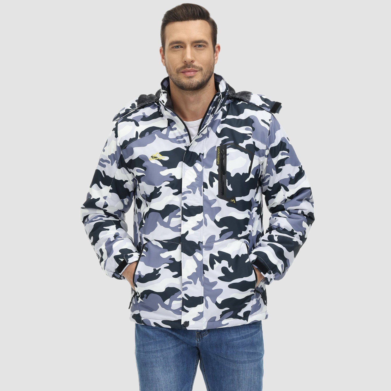 Men's Winter Jacket Water Repellent Ski Snow Jacket Warm Fleece Coat Parka Raincoats With Multi-Pockets