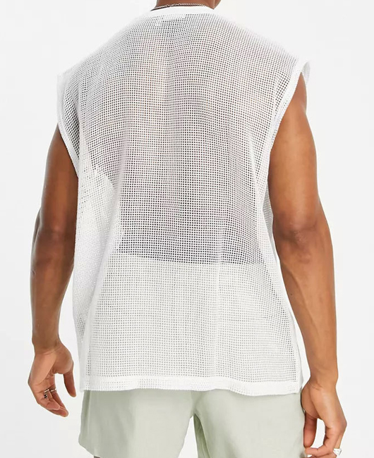 Casual Plain Sheer Hollow Cap Sleeve Loose Tank Top