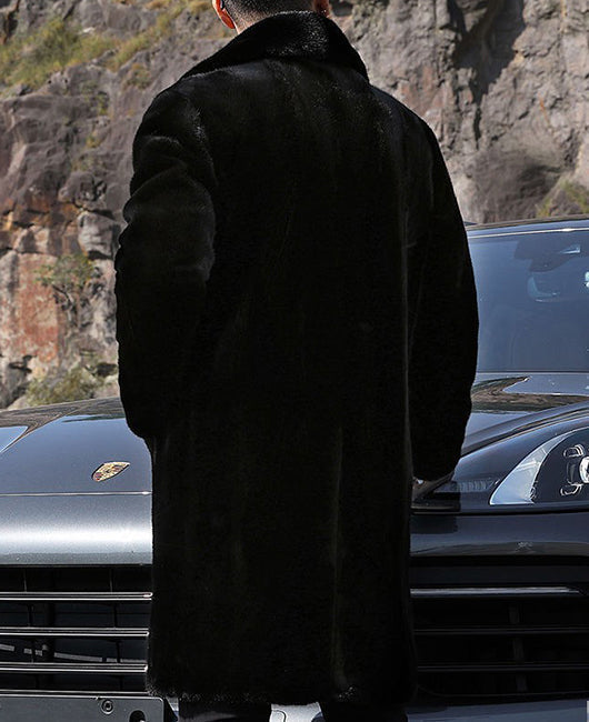 Men Luxury Lapel Faux Fur Overcoat