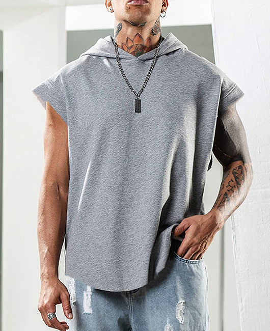 Men Plain Sleeveless Hooded Top