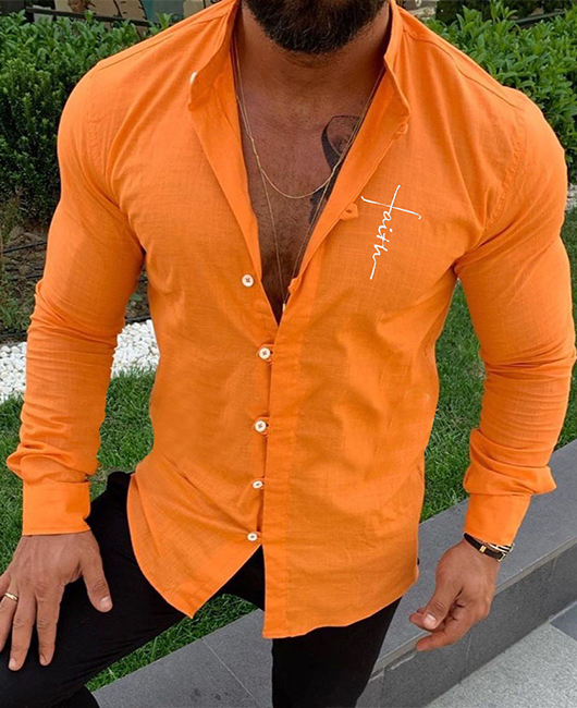 Fashion Stand Collar Plain Long Sleeve Slim Fit Casual Shirt