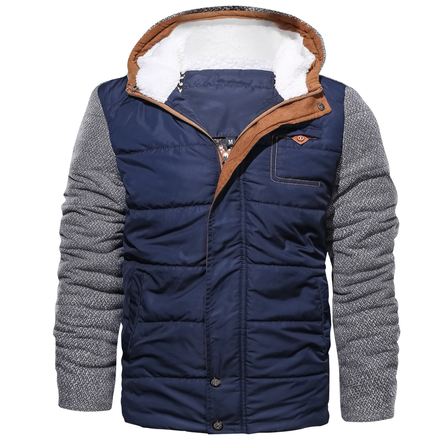 Men's Casual Stitching Warm Hooded Cotton Coat