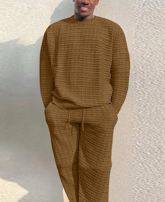 Textured Solid Long Sleeve Pullover & Pants Set