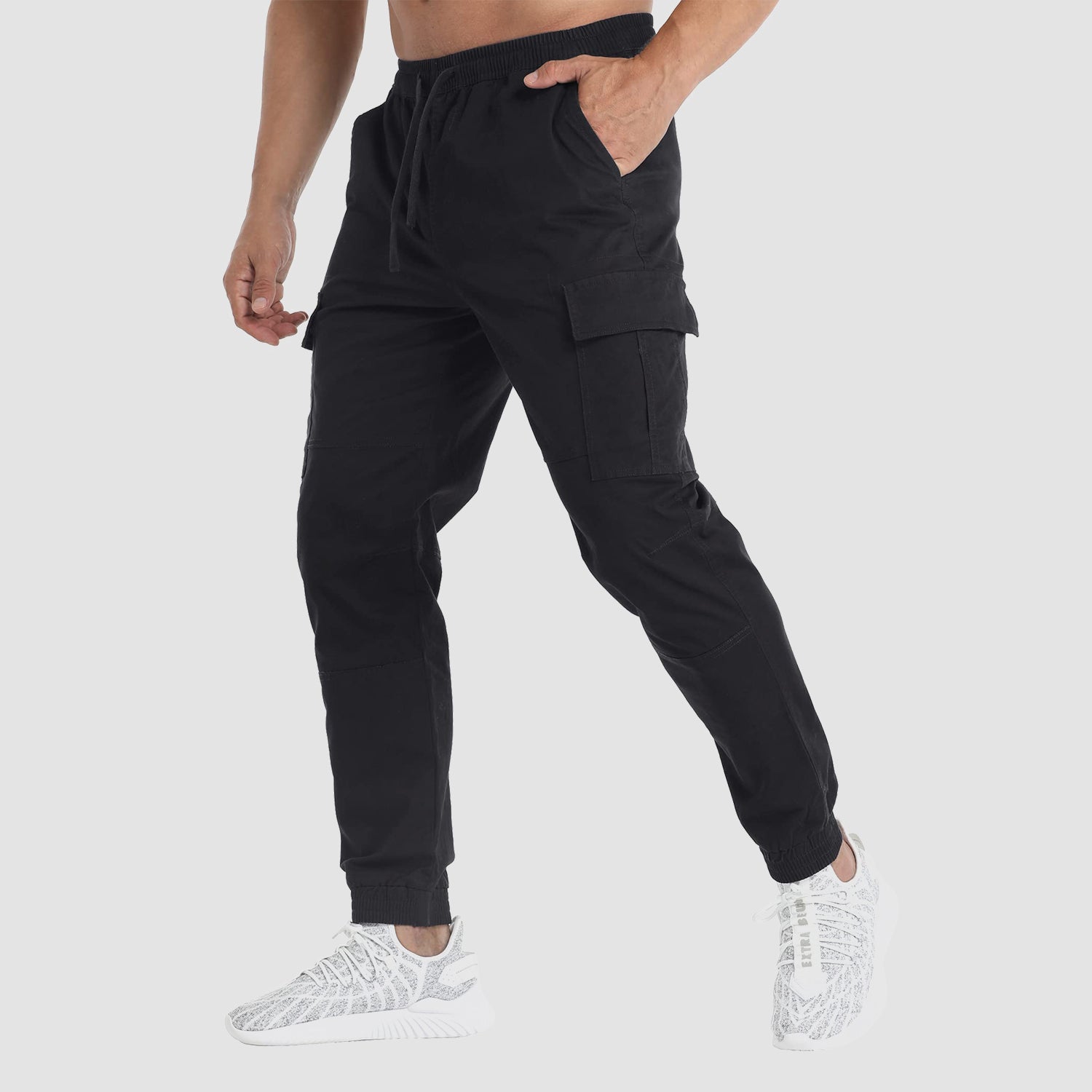 Men's Cargo Pants Elastic Waist Hiking Ripstop Outdoor Casual Fishing Pant with 5 Pockets