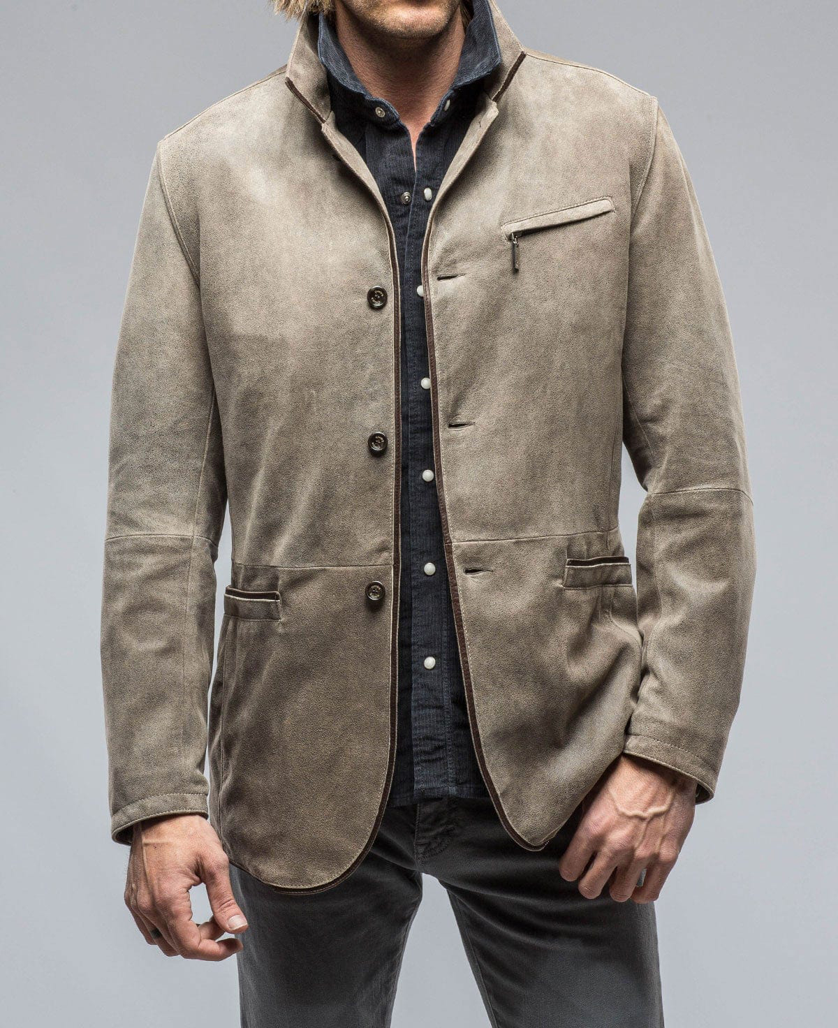 Plain Turndown Collar Pocket Single Breasted Suede Jacket