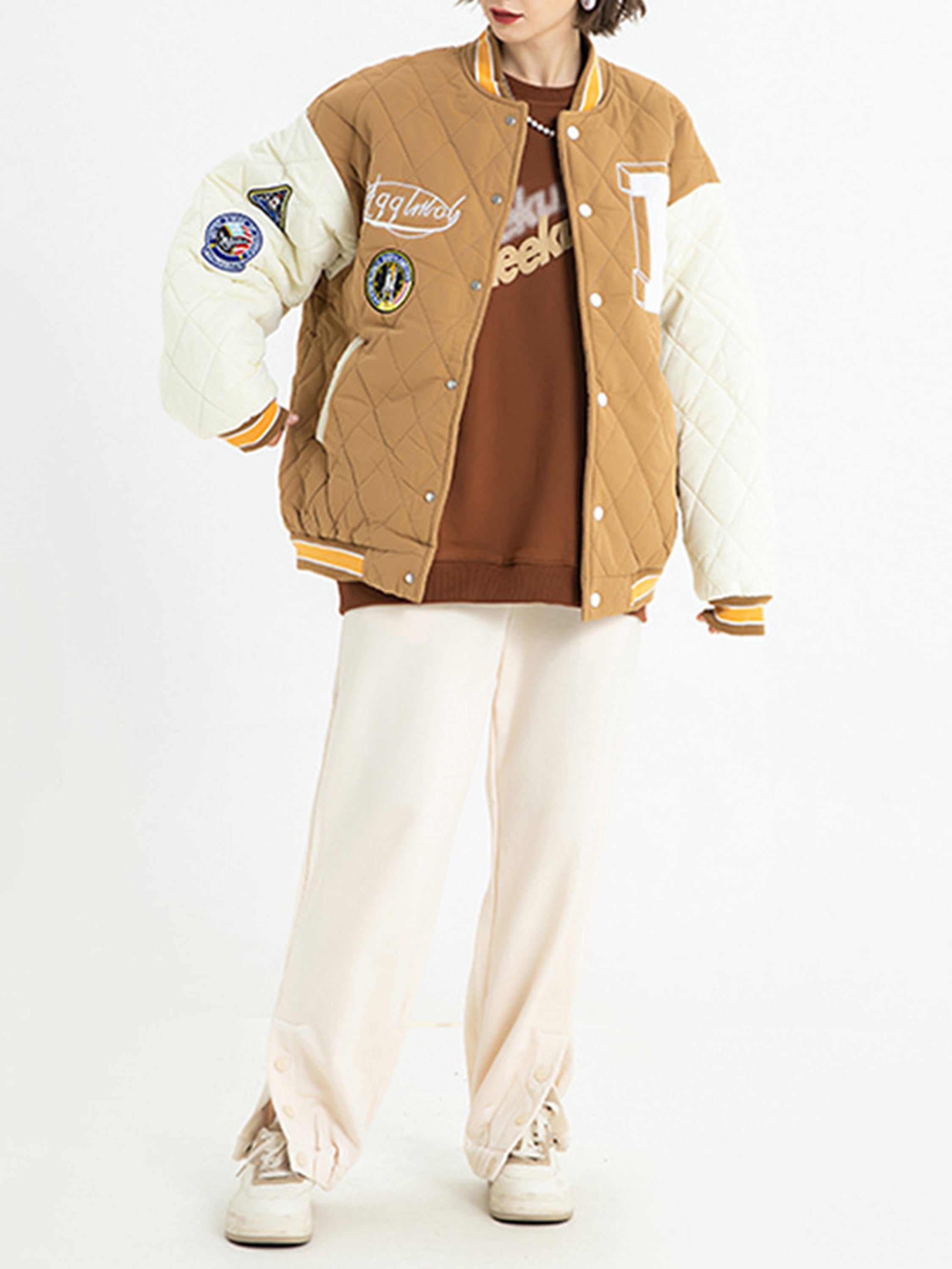The Vimiaparty American Style Compound Velvet Check Thickened Cotton Baseball Suit Jacket