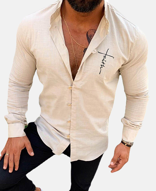 Fashion Stand Collar Plain Long Sleeve Slim Fit Casual Shirt