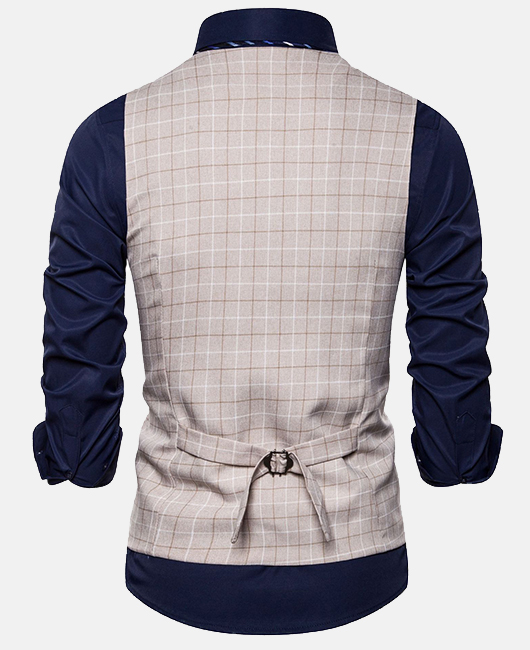 Fashion Plaid V Neck Single Breasted Slim Fit Blazer Vest