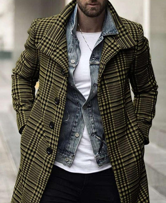 Plaid & Houndstooth Pattern Lapel Overcoat