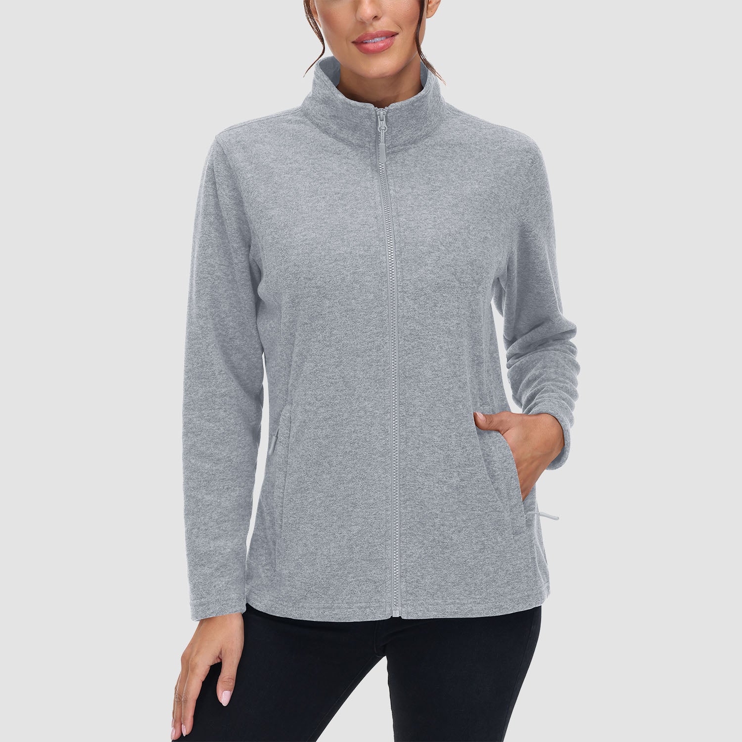 Women's Fleece Jacket Sweater Full Zip Up Coat With Zipper Pockets Warm