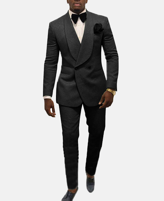 Dressy Plain Lapel Collar Double Breasted Slim Fit Blazer & Straight Pants 2Pcs Set