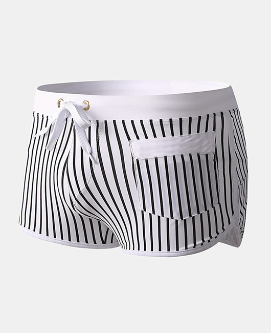 Vacation Casual Striped Print Compression Liner Quick-Dry Swim Trunks