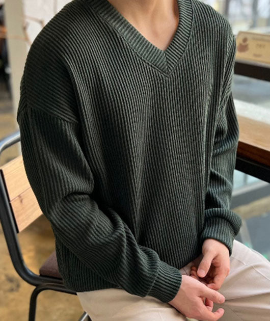 Casual V Neck Ribbed Knitted Top