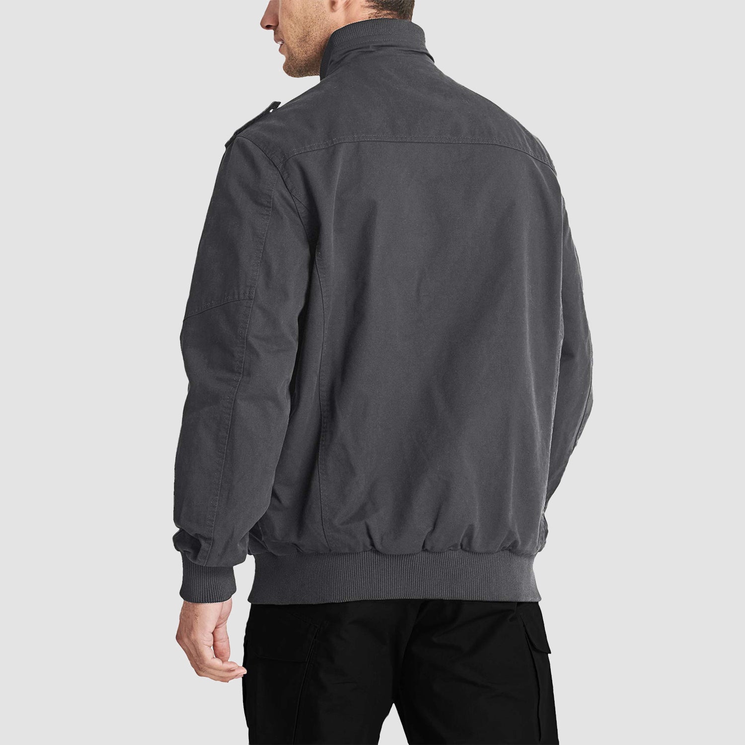 Men's Cotton Cargo Jackets Stand Collar Lightweight Tactical Jacket Windbreaker 4 Pockets