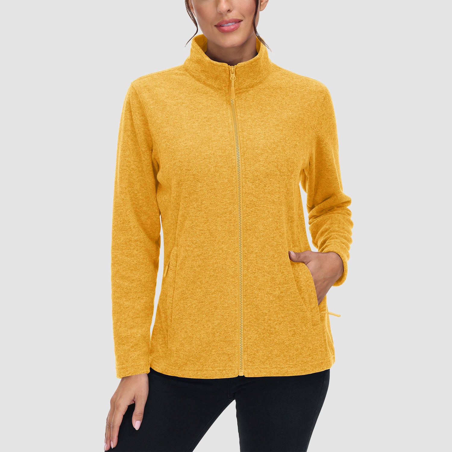 Women's Fleece Jacket Sweater Full Zip Up Coat With Zipper Pockets Warm
