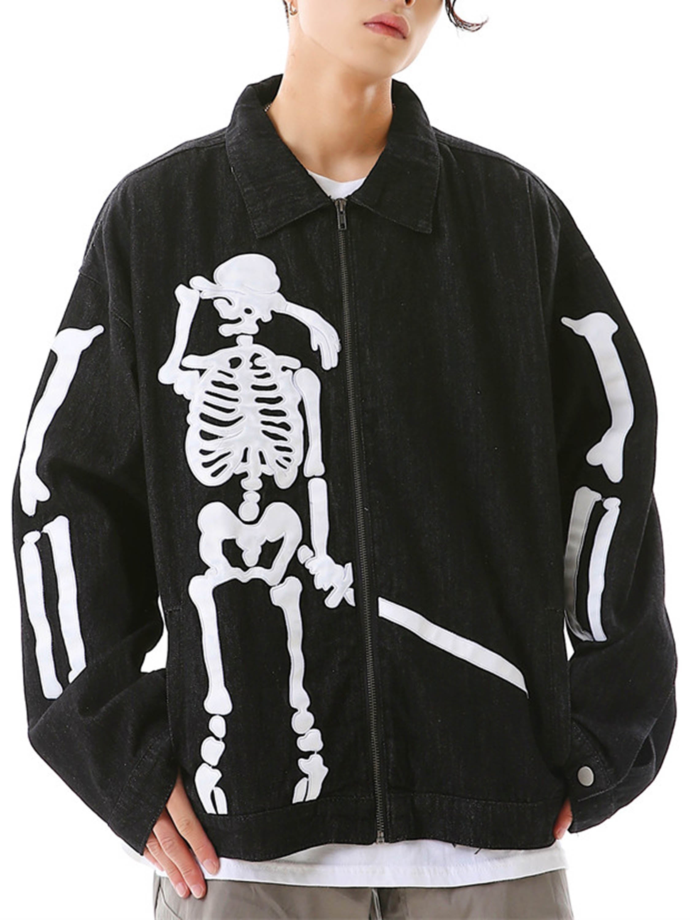 The Vimiaparty European And American Personalized Skull And Bone Embroidered Denim Jacket