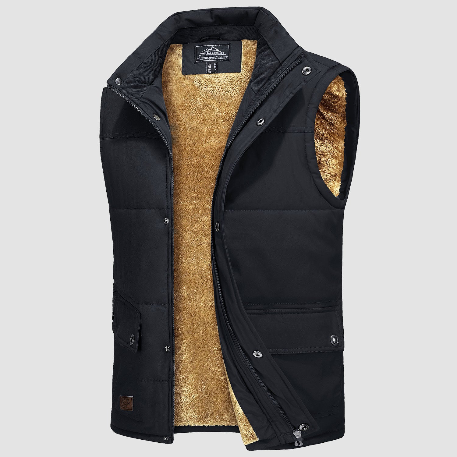 Men's Outerwear Vests Sleeveless Winter Stand Collar Padded Vest Warm Fleece Lined