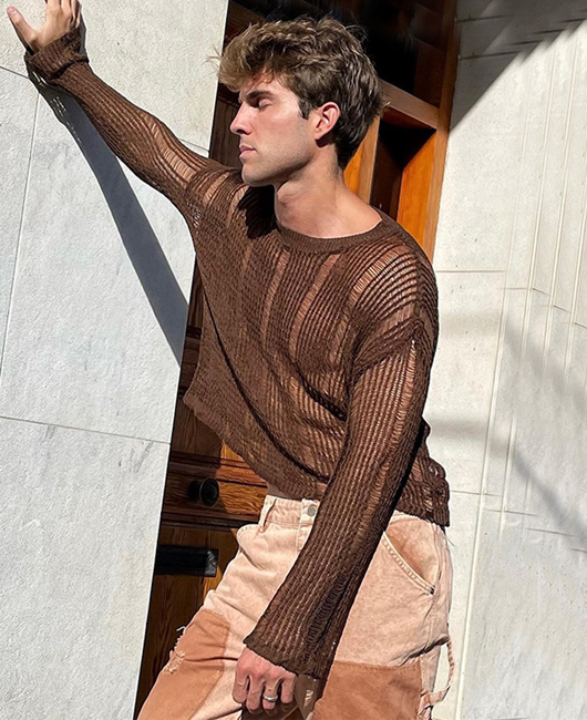 Casual Plain Hollow Crew Neck Long Sleeve Shirt