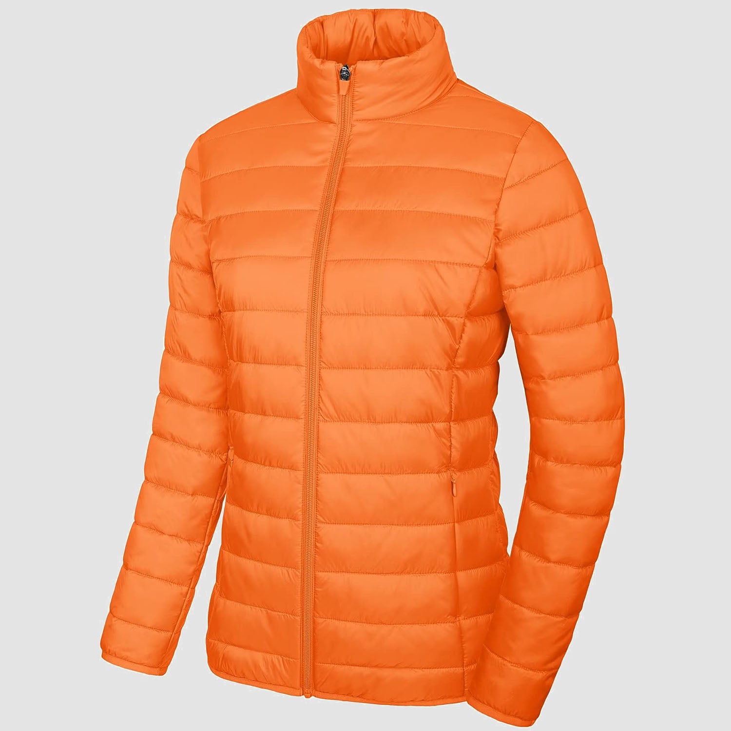 Women Lightweight Puffer Jacket Stand Collar Full Zip Quilted Lined Winter Coat