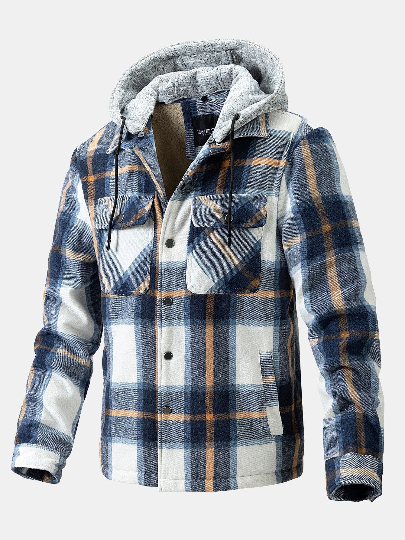 Teddy Fleece Lined Detachable Hooded Flannel Plaid Coat
