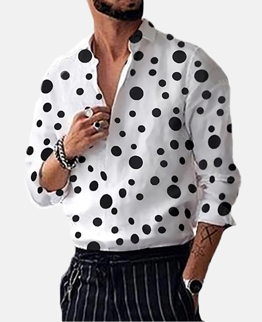 Casual Polka Dot Print Long Sleeve Lapel Collar Button Shirt